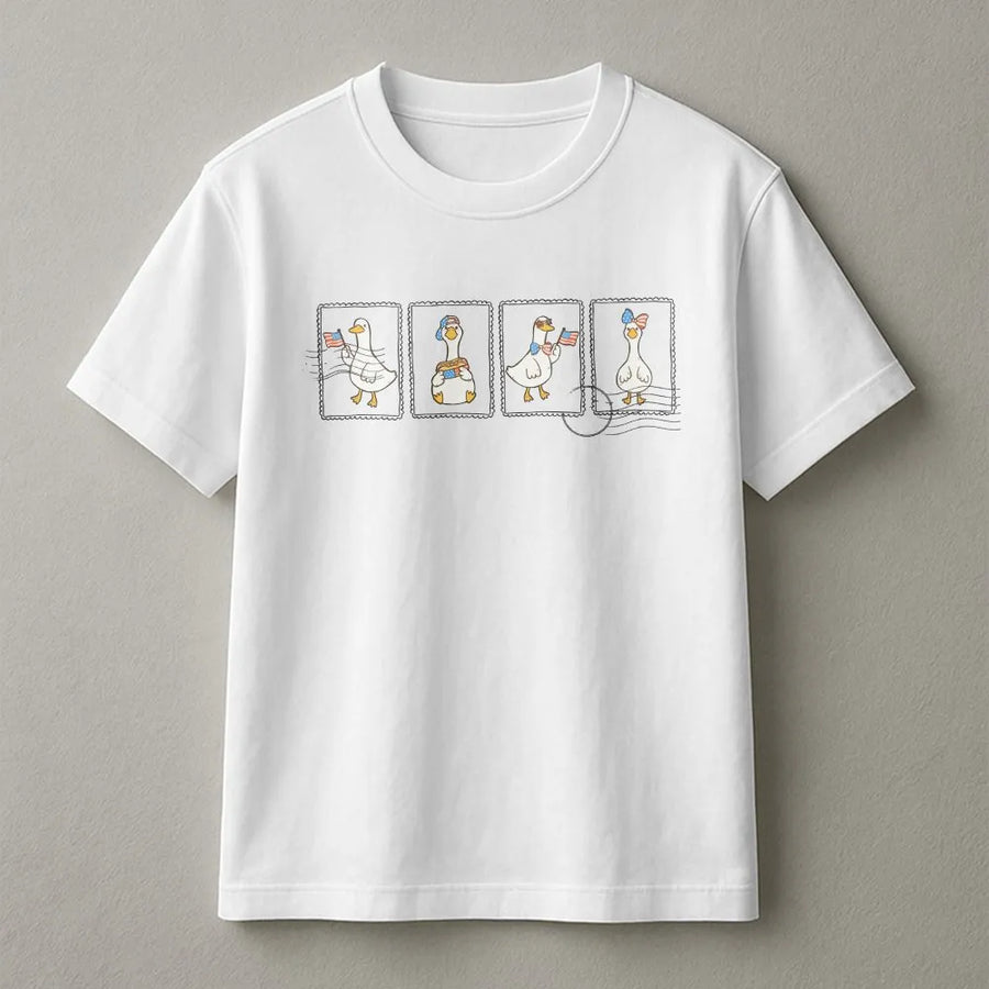 Funny 4th of July Silly Goose T-Shirt | Patriotic Postage Stamp Graphic | Premium Cotton Blend Sweatshirt | Unisex USA Independence Day Gift