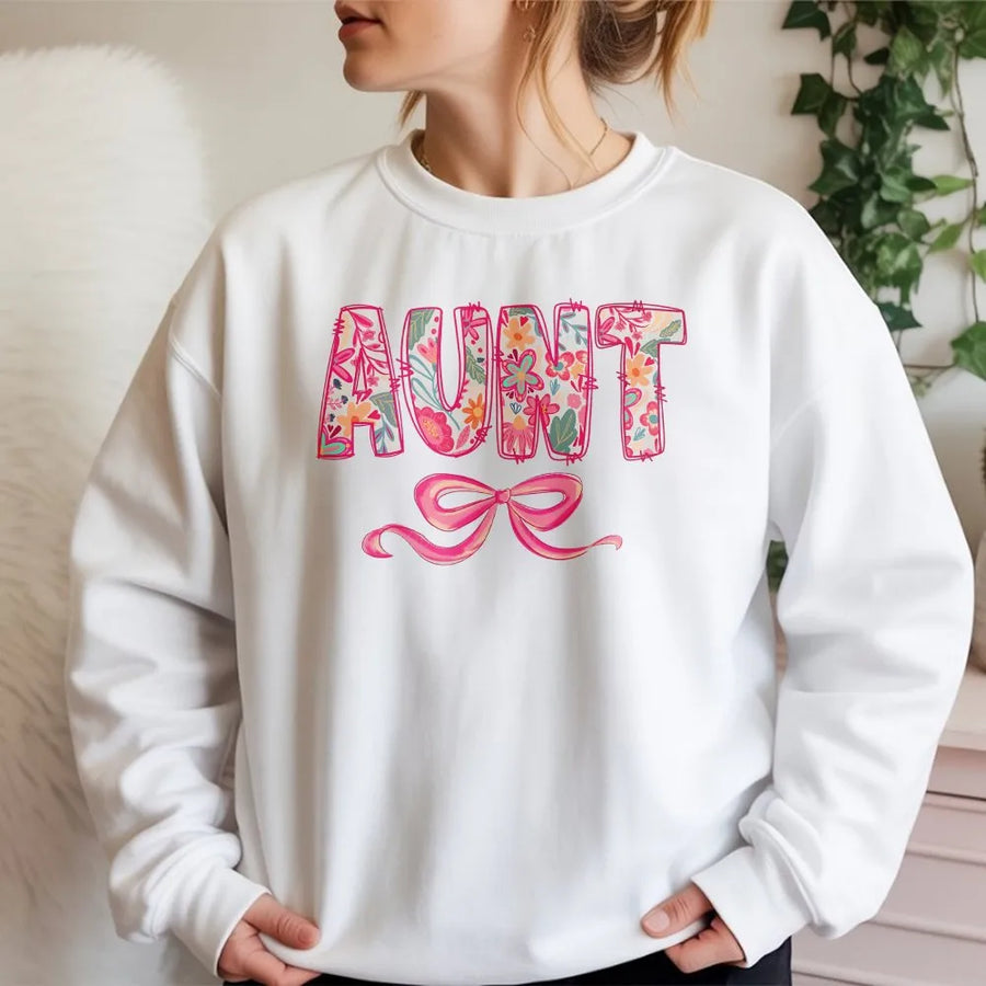 Coquette Aunt Sweatshirt | Pink Floral Letters & Bow Design | Premium Soft Sweatshirt | Mothers Day Gift for Aunt from Niece Nephew