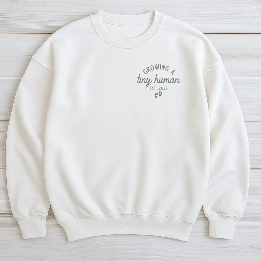 Pregnancy Announcement Sweatshirt | Growing a Tiny Human Est 2026 | Soft Cotton Blend Pullover | Gift for Expecting Mom, New Mom To Be