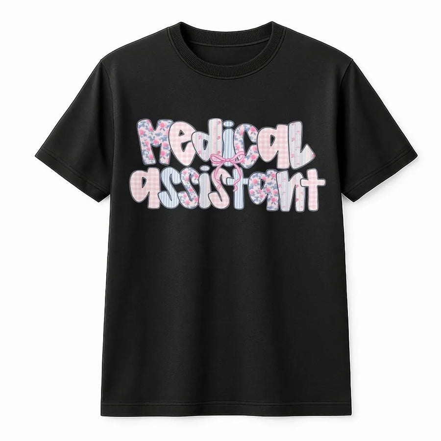 Medical Assistant T-Shirt | Coquette Floral Pastel Design | Soft Cotton Blend Pullover | Gift for MA Grad & Healthcare Worker