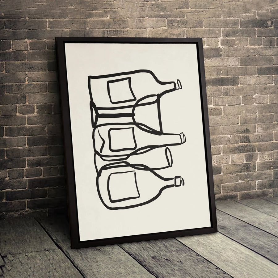 Minimalist Wine Bottle Line Art Canvas | Abstract Stacked Bottle Print | Gallery Quality Premium Decor | Kitchen and Bar Wall Art Gift