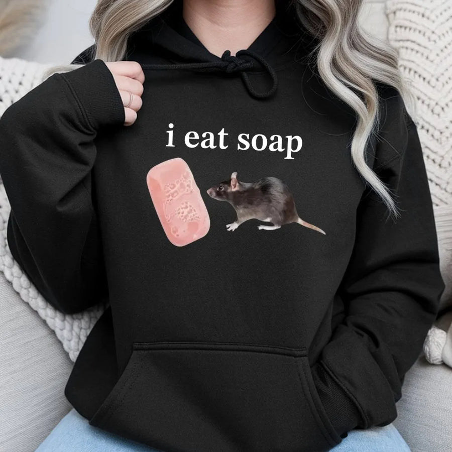 I Eat Soap Rat Meme Hoodie | Funny Animal Graphic Sweatshirt | Premium Cotton-Blend Pullover | Sarcastic Internet Humor Gift for Men & Women