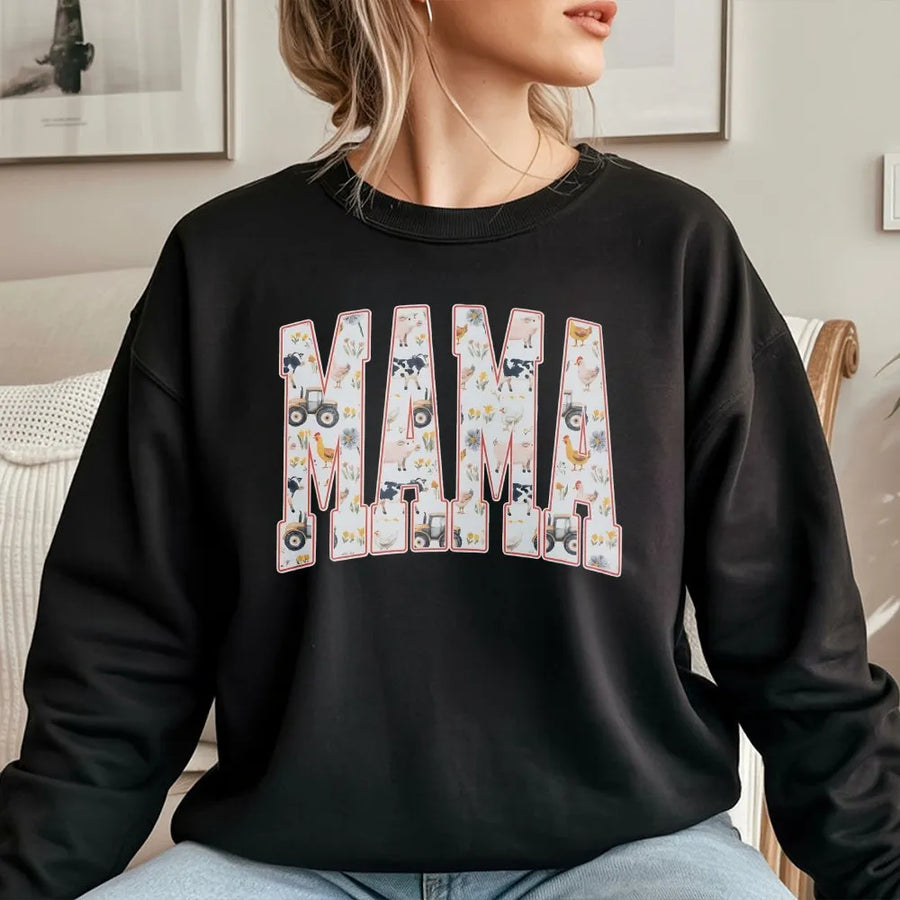 Mama Sweatshirt | Farm Animal Tractor Graphic Print | Soft Cotton Blend | Rustic Country Mom Gift