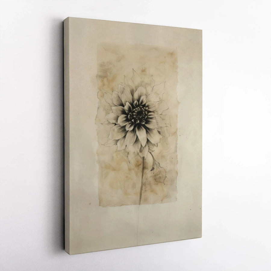 Vintage Botanical Dahlia Canvas Print | Sepia Flower Sketch Wall Art | Premium Fade-Resistant Gallery Wrap | Elegant Home Decor Gift