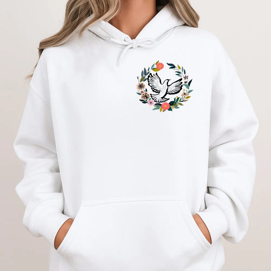 Peace Dove Hoodie | Floral Wreath Botanical Print | Soft Cotton Blend Unisex Crewneck | Premium Spiritual Gift for Nature Lovers