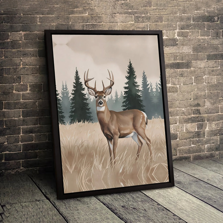 White-Tailed Deer Canvas Wall Art | Rustic Woodland Buck Portrait | Premium Gallery Wrapped Print | Nature Lover Home Decor Gift