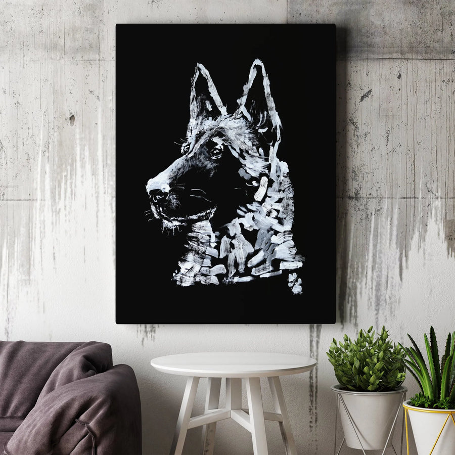 German Shepherd Dog Wall Art | Abstract Minimalist Portrait | Gallery Quality Canvas Print | Premium Modern Home Decor Gift