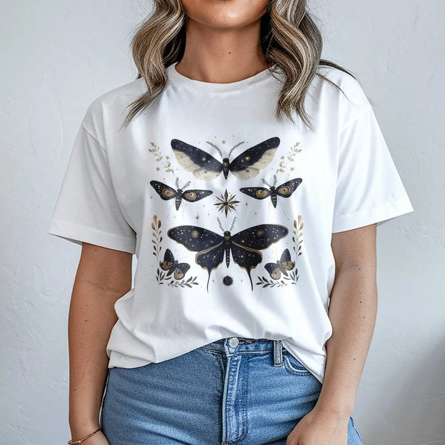 Celestial Luna Moth T-Shirt | Mystical Moon Phase & Wildflower Graphic | Premium Cotton Blend Sweatshirt | Witchy Cottagecore Aesthetic Gift