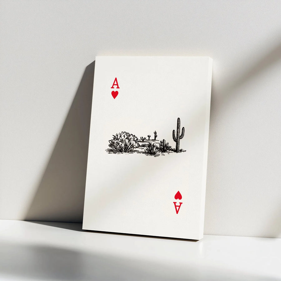 Ace of Hearts Canvas Print | Desert Cactus Playing Card Design | Premium Thick Gallery Canvas | Poker Player Gift for Game Room Decor
