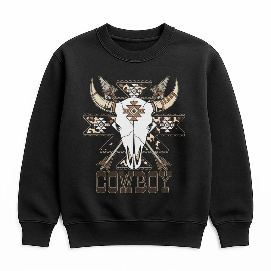 Cowboy Skull Sweatshirt | Western Aztec Tribal Graphic | Premium Cotton Blend | Rustic Country Gift For Men And Women