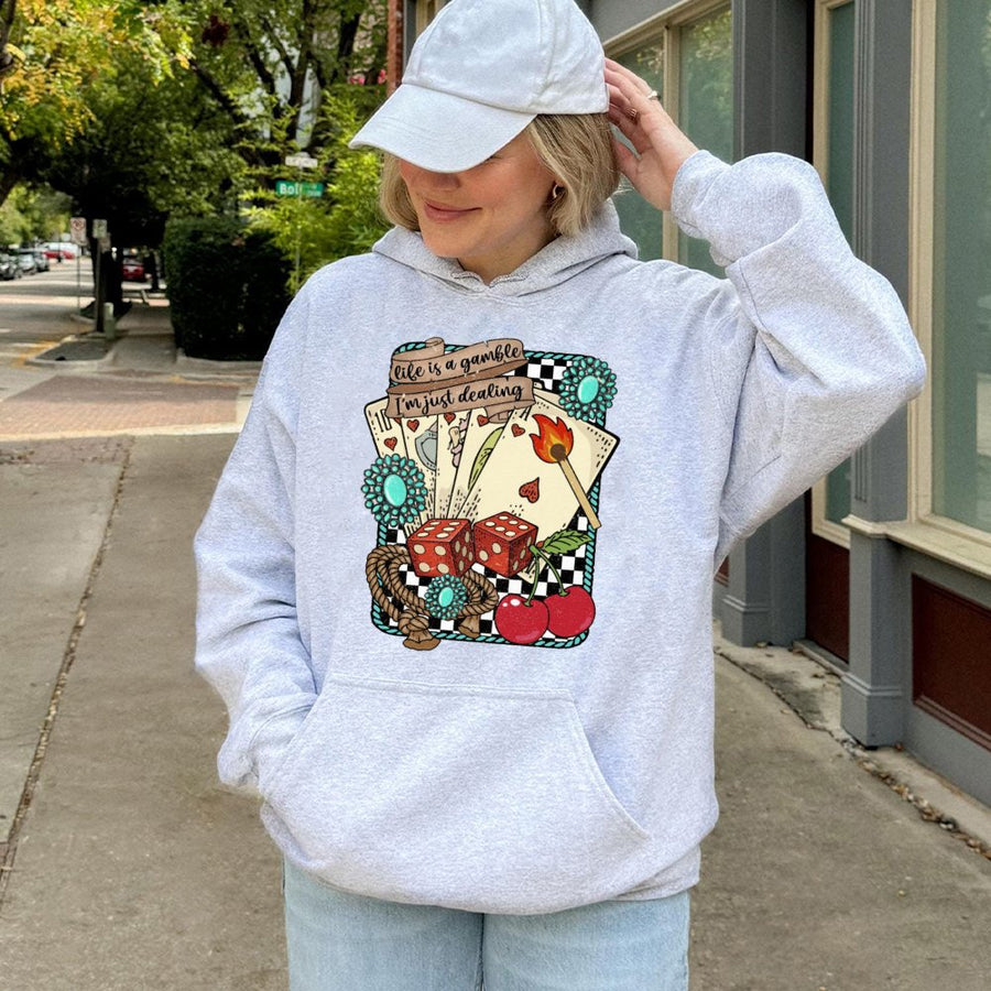 Life Is A Gamble Hoodie | Retro Western Cowboy Graphic | Premium Cotton Blend | Country Style Gift For Cowgirls