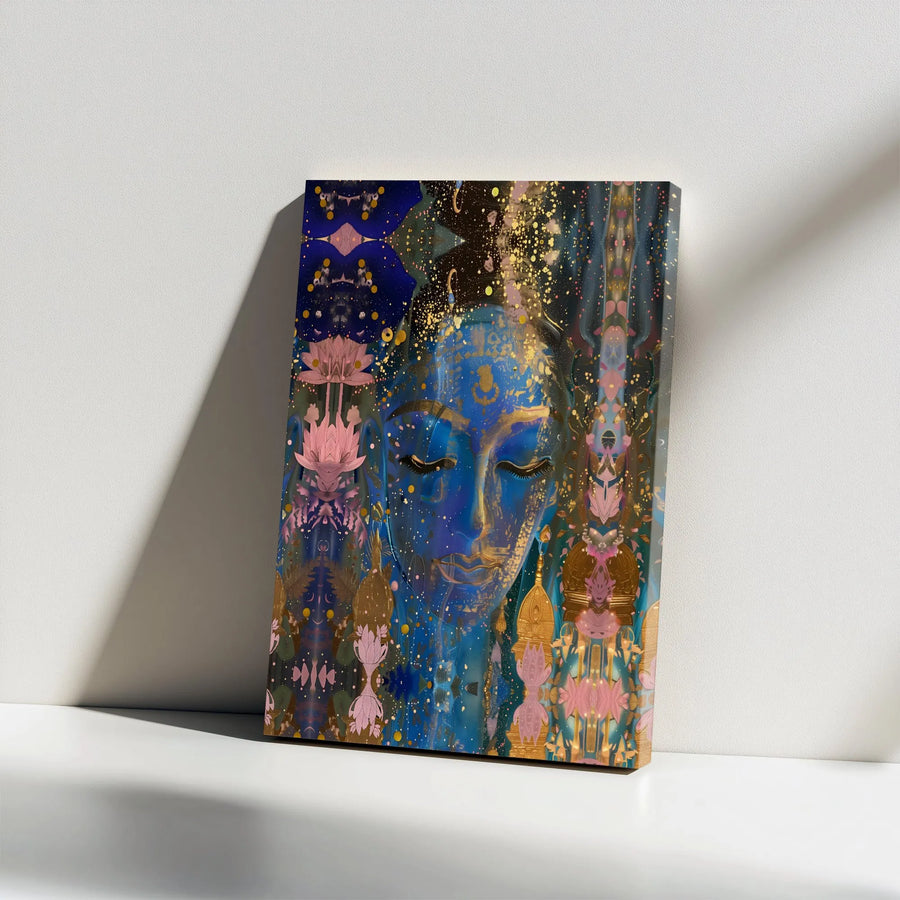 Spiritual Goddess Canvas Art | Abstract Lotus & Gold Splatter Design | Premium Gallery Canvas | Gift for Yoga Studio & Meditation Room Decor