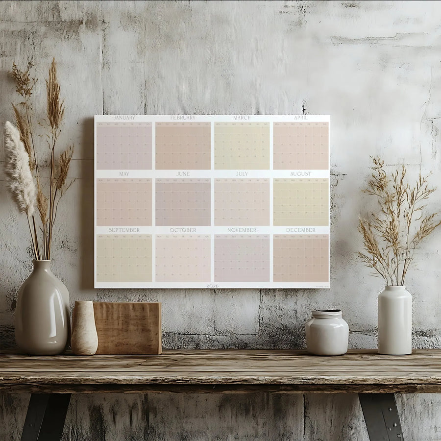 2026 Yearly Wall Calendar Canvas | Minimalist Neutral Monthly Planner | Gallery Wrapped Premium Wall Art | Modern Home & Office Decor Gift