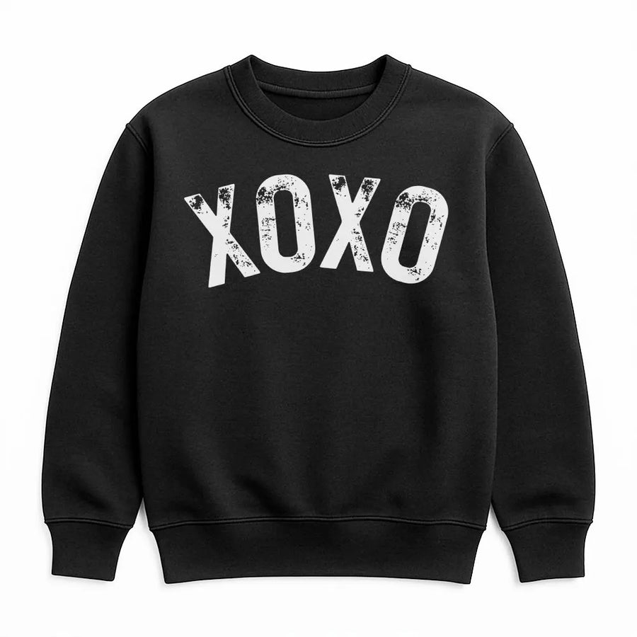 XOXO Sweatshirt | Distressed Typography Graphic | Premium Cotton Blend | Romantic Valentine's Day Gift for Her and Galentine's Party