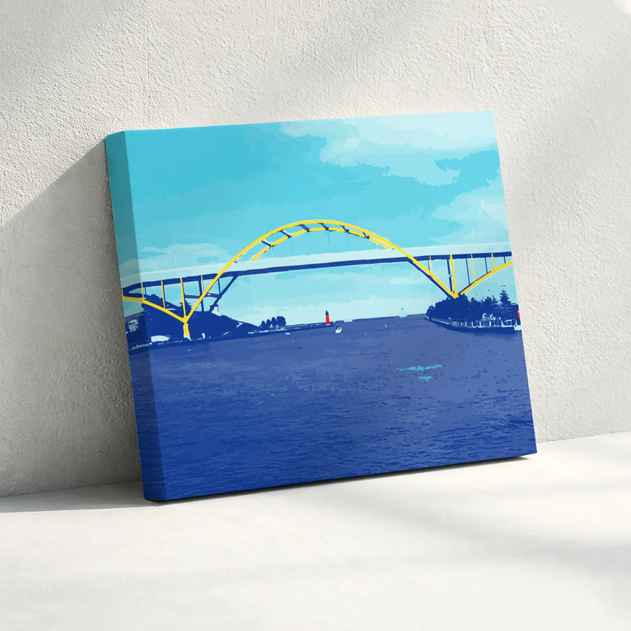 Milwaukee Hoan Bridge Canvas Wall Art | Minimalist Yellow Arch Graphic | Gallery-Quality 1.25" Profile | Premium Home & Office Decor Gift
