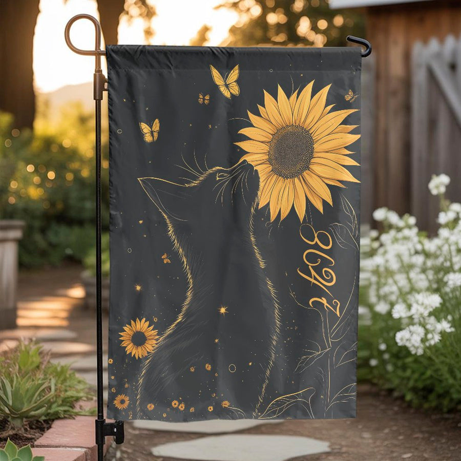 Sunflower Cat Garden Flag | Whimsical Floral Garden Decor | Premium Weather-Resistant Polyester | Nature-Inspired Outdoor Yard Sign