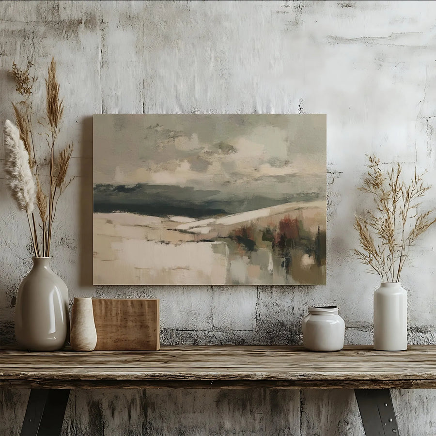 Abstract Landscape Canvas Wall Art | Muted Earth Tone Modern Painting | 1.25-Inch Gallery Wrap Premium Print | Minimalist Living Room Home Decor