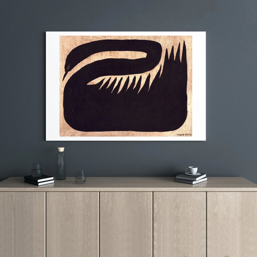 Abstract Black Swan Wall Art | Minimalist Geometric Wildlife Print | Premium Gallery Wrapped Canvas | Modern Home Decor Gift for Living Room