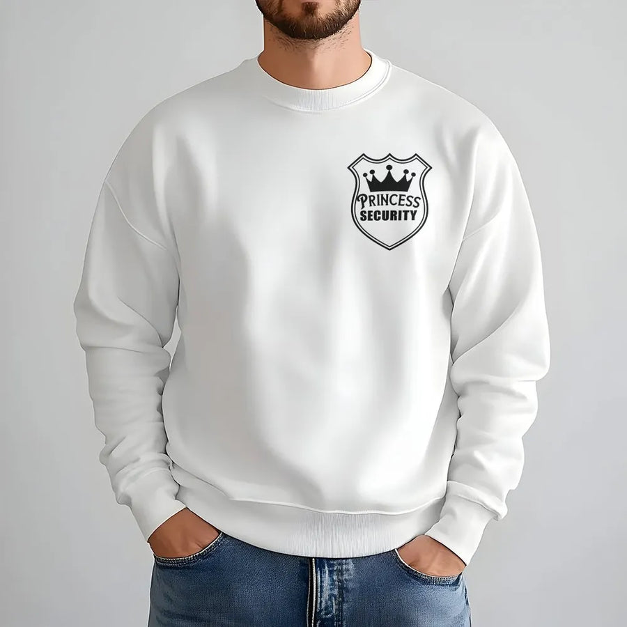 Princess Security Sweatshirt | Funny Crown Shield Logo Crewneck | Soft Cotton Blend Pullover | Unique Gift for Girl Dad, Protective Father, Husband