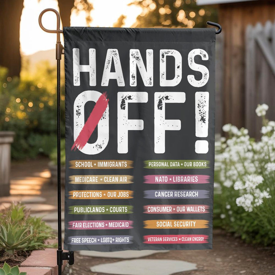 Hands Off Rights Garden Flag | Progressive Protest Yard Banner | Durable Weather-Resistant Polyester | Activist Decor for Social Justice