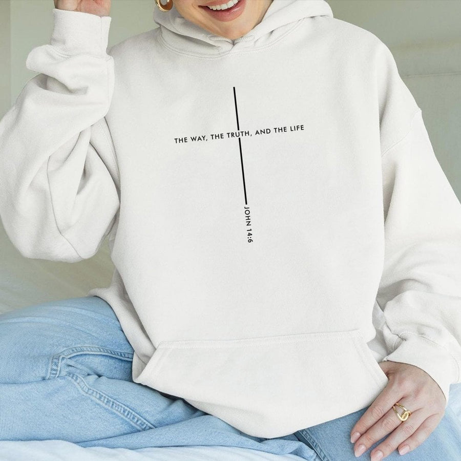 Christian Hoodie | The Way The Truth The Life John 14:6 Cross Design | Soft Cotton-Poly Blend | Meaningful Religious Gift for Men and Women