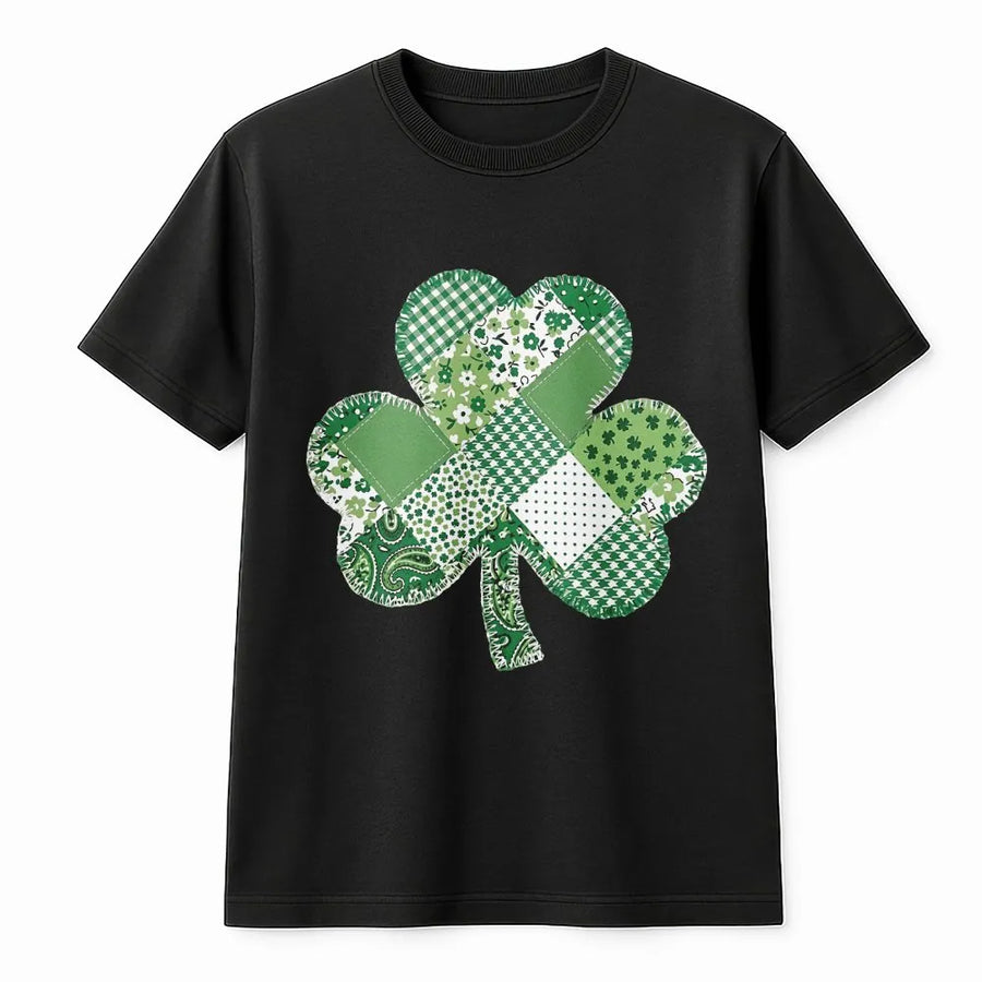 St Patrick's Day Shamrock T-Shirt | Irish Patchwork Clover Graphic | Soft Premium Cotton | Unisex Gift for Holiday Celebration