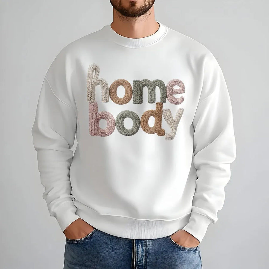 Homebody Sweatshirt | Textured Yarn Lettering Graphic | Soft Cotton Blend Premium Fleece | Cozy Loungewear Gift for Her