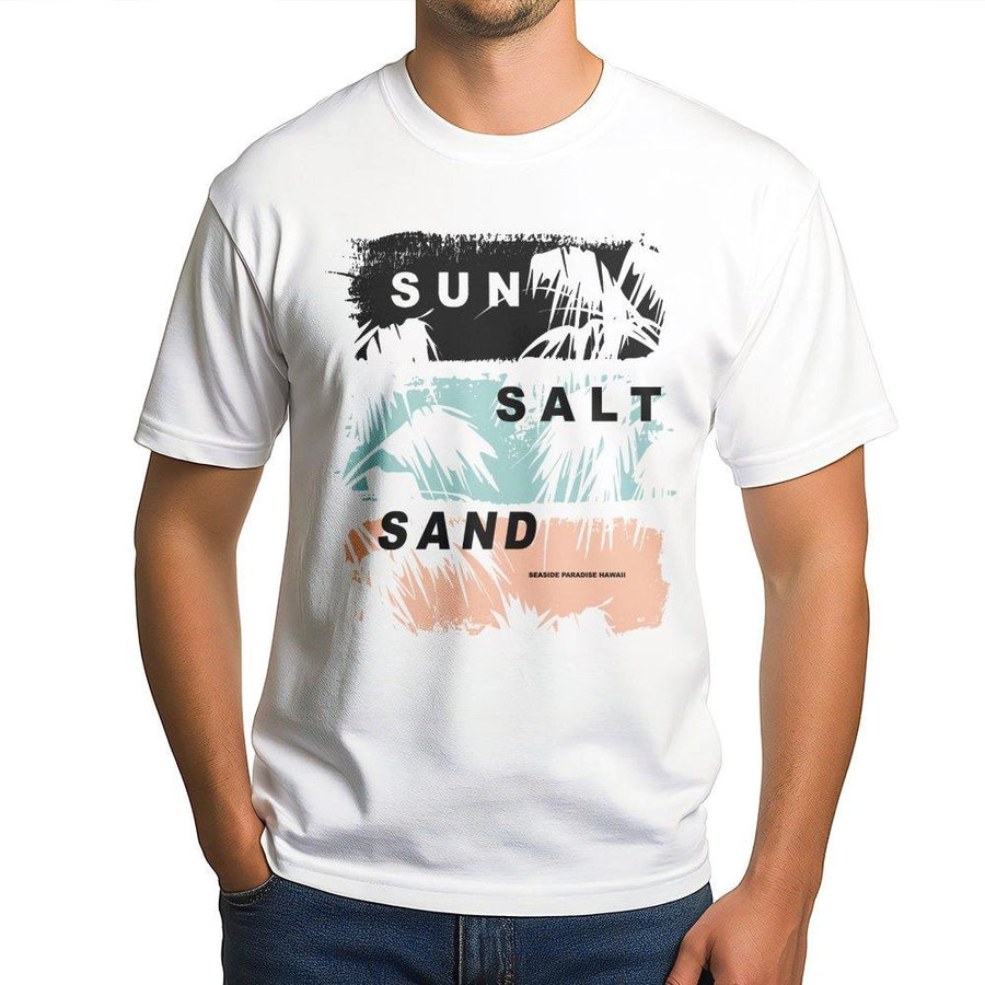 Sun Salt Sand T-Shirt | Tropical Palm Tree Graphic Print | Premium Soft Cotton Blend | Vacation Beach Gift for Hawaii Lovers