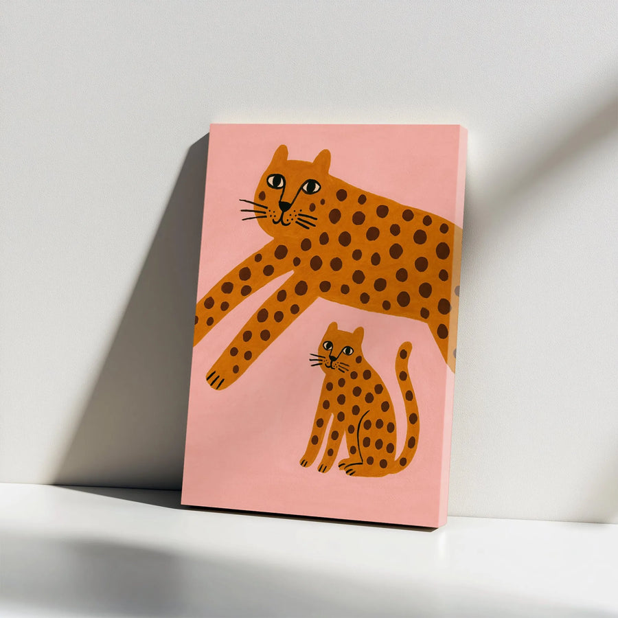 Leopard and Cub Canvas Print | Minimalist Boho Illustration | Premium Gallery Quality Art | Bohemian Nursery Decor Gift for Kids
