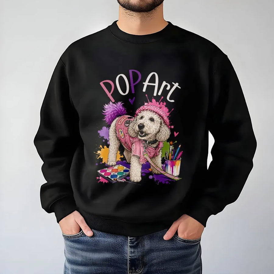 Pop Art Dog Sweatshirt | Colorful Poodle Artist Graphic | Premium Cotton-Blend Sweatshirt | Gift for Dog Mom & Art Lovers