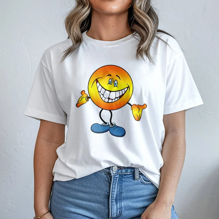 Smiley Face T-Shirt | Vintage Y2K Cheeky Grin Graphic | Premium Cotton Blend Sweatshirt | Funny Meme Streetwear Gift for Men & Women