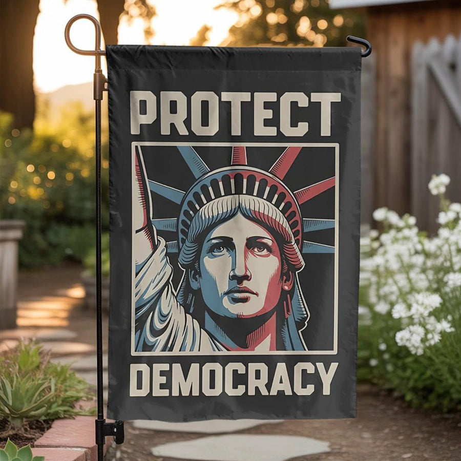 Protect Democracy Garden Flag | Statue Of Liberty Yard Decor | Premium Weather-Resistant Polyester | Patriotic Outdoor Lawn Sign Gift
