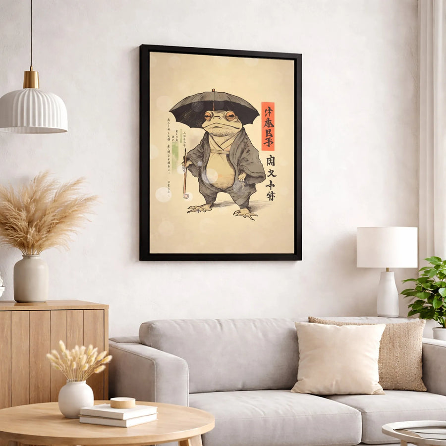 Japanese Ukiyo-E Toad Canvas Wall Art | Anthropomorphic Frog in Kimono | Premium Gallery Wrap Print | Whimsical Home Decor Gift for Art Lovers
