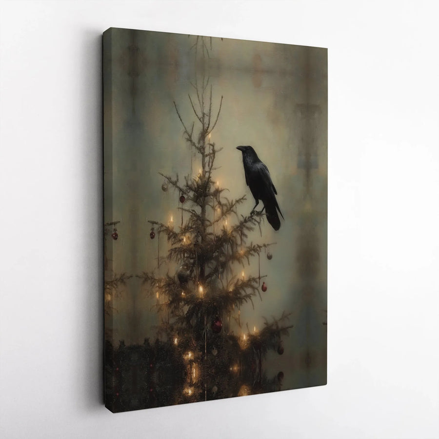 Gothic Crow Christmas Tree Canvas | Dark Academia Holiday Wall Art | Premium 1.25-Inch Gallery Wrap | Festive Spooky Home Decor Gift