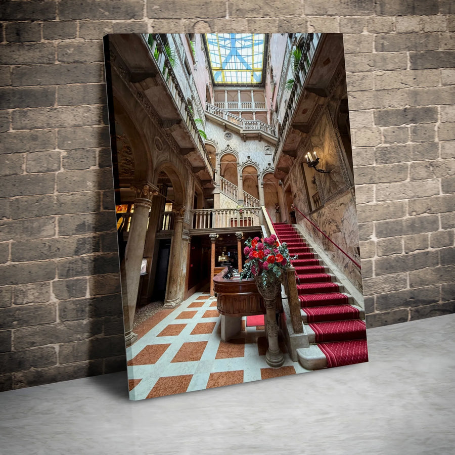 Venice Palazzo Interior Canvas Print | Ornate Staircase Architecture Art | Premium Gallery-Wrap Wall Decor | Elegant Home and Office Gift