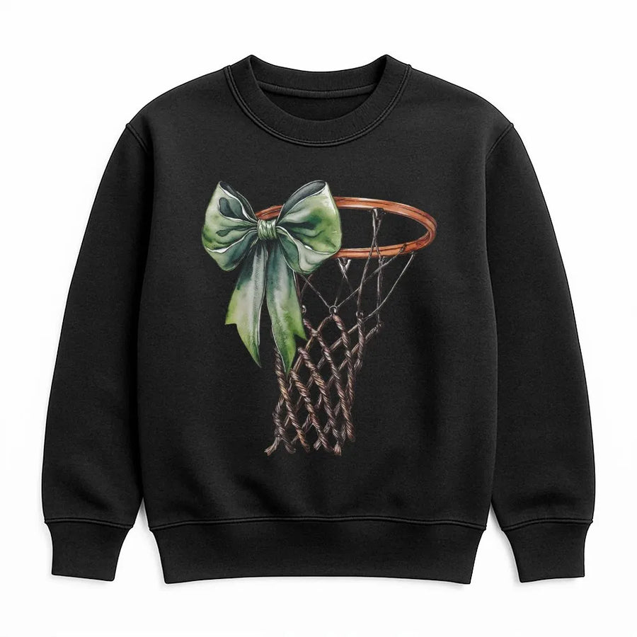 Coquette Basketball Sweatshirt | Green Bow Hoop Aesthetic | Premium Cotton Blend | Gift For Basketball Mom & Player