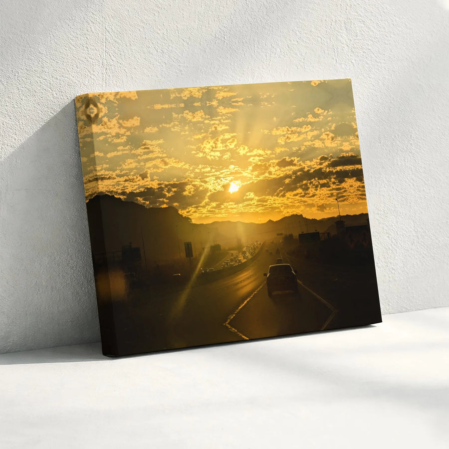 Sunset Highway Canvas Wall Art | Golden Hour Mountain Road Print | Premium Gallery Wrap Decor | Nature Landscape Gift for Travel Lovers