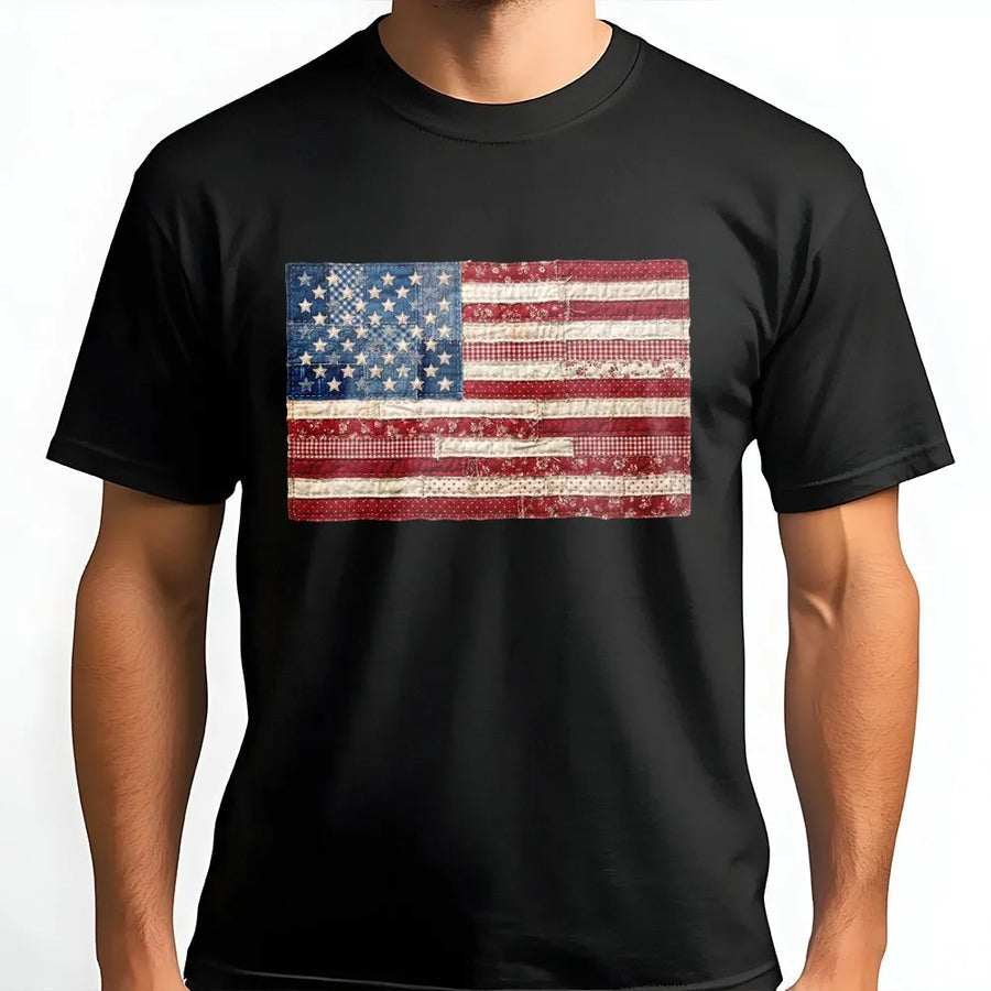 Retro 4th of July Shirt | Vintage Patchwork American Flag Tee | Premium Comfort Colors Cotton | Patriotic Independence Day Gift