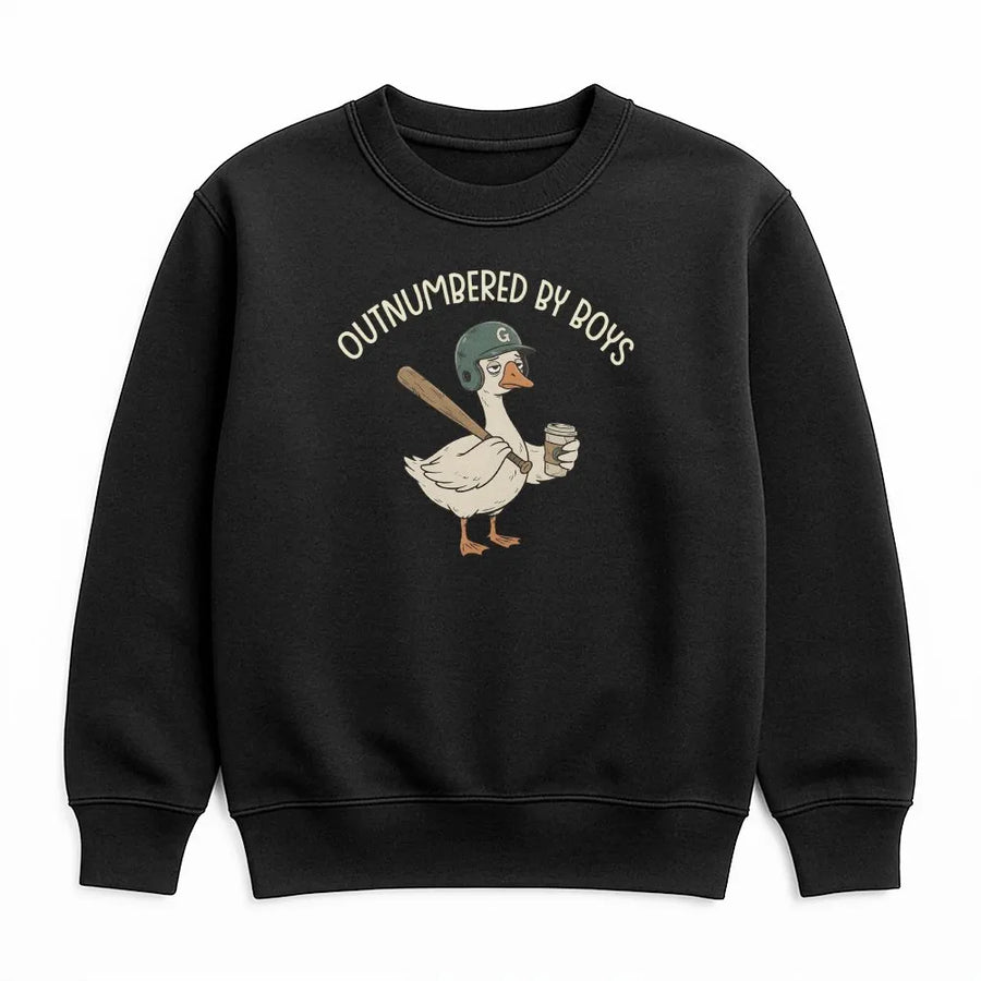 Outnumbered By Boys Sweatshirt | Funny Goose Baseball Graphic | Soft Unisex Crewneck | Unique Gift for Sports Mom, Boy Mom Life Apparel