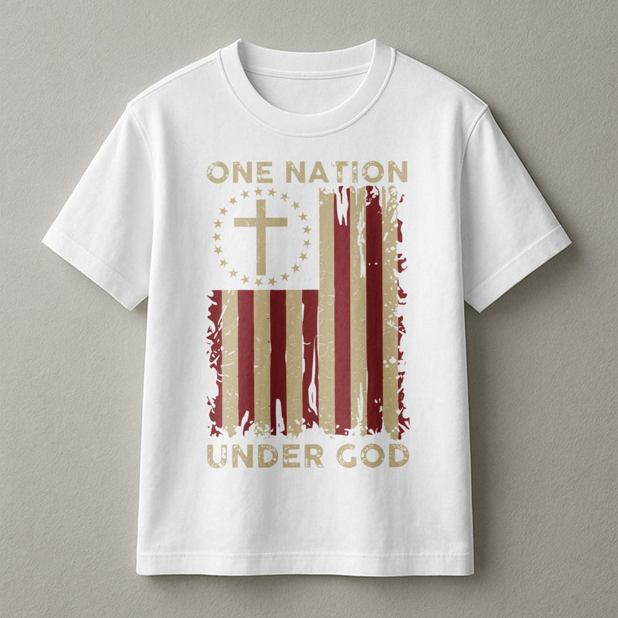 One Nation Under God T-Shirt | Patriotic American Flag Cross Graphic | Premium Cotton Unisex Apparel | Faith and Freedom Christian Gift