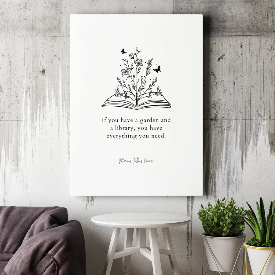 Cicero Quote Wall Art | Literary Garden Line Art Canvas | Premium Gallery Wrapped Decor | Book Lover Gift for Library or Home Office