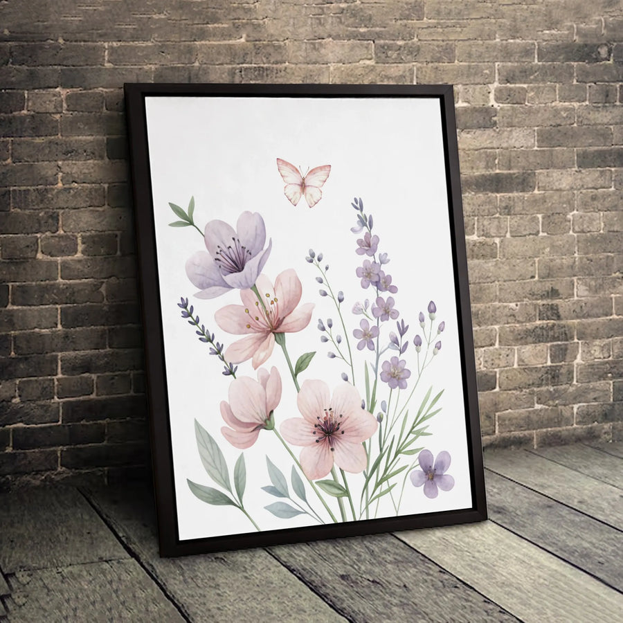Watercolor Wildflower Canvas Print | Pink and Purple Floral Butterfly Wall Art | Premium Gallery Wrapped | Nature Inspired Home Decor Gift