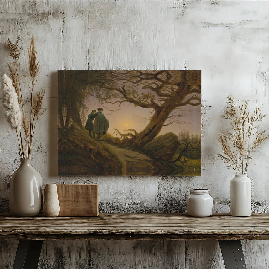 Two Men Contemplating the Moon Canvas | Caspar David Friedrich Romanticism Art | Premium Fade-Resistant Wall Decor | Fine Art Gift for Home Office