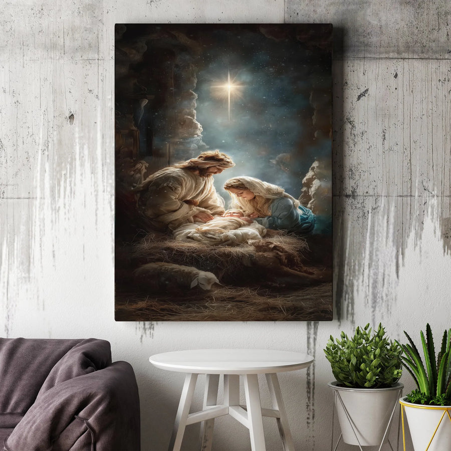 Nativity Scene Canvas Wall Art | Holy Family Stable Print | Premium Gallery Wrap Religious Decor | Christmas Religious Gift for Home