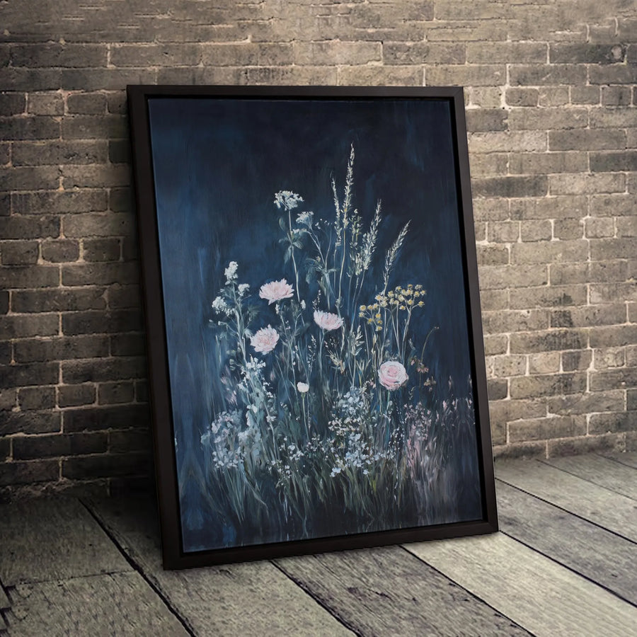 Moody Wildflower Meadow Canvas Print | Dark Floral Botanical Wall Art | 1.25 Inch Gallery Wrap | Premium Aesthetic Home Decor Gift