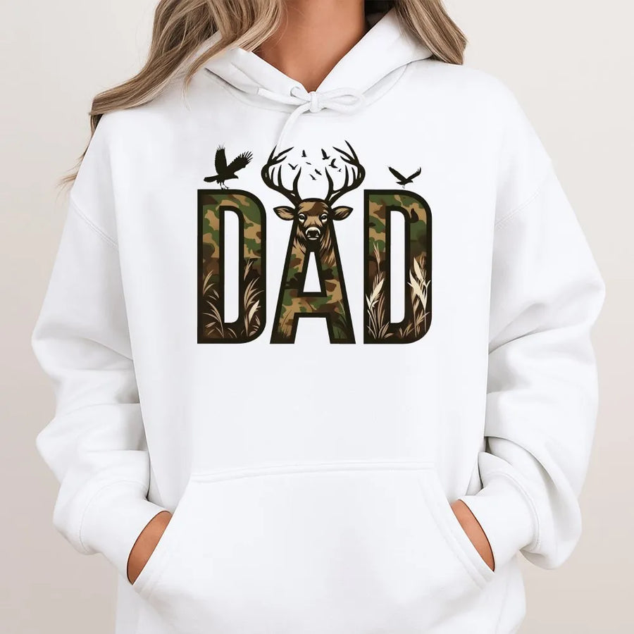 Deer Hunting Dad Hoodie | Best Buckin Dad Ever Camo Graphic | Soft Cotton Blend Pullover | Father's Day Gift for Hunter