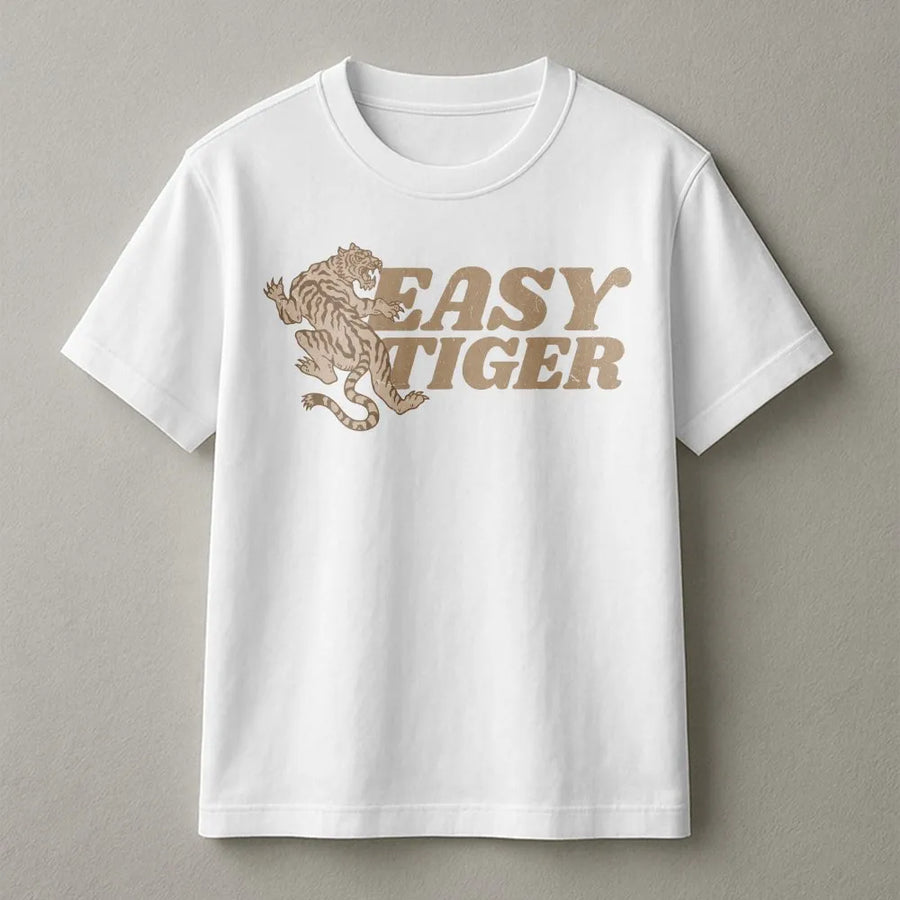 Easy Tiger T-Shirt | Retro Tattoo Style Graphic Pullover | Premium Cotton Blend | Unisex Indie Grunge Crewneck Gift