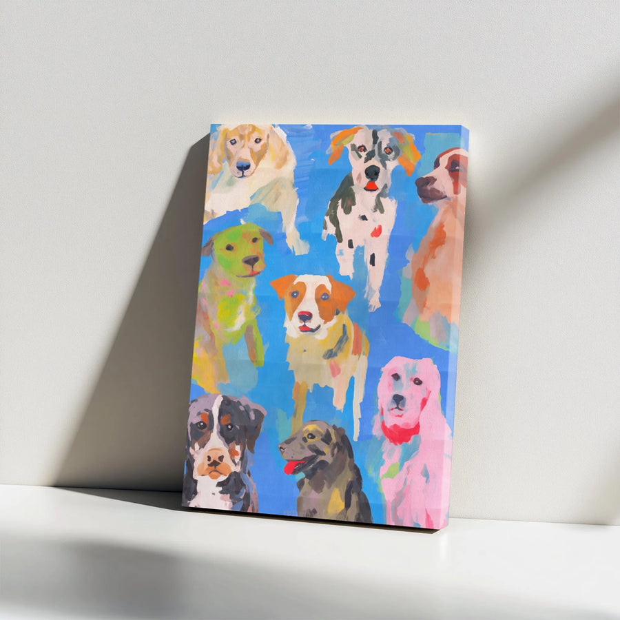 Colorful Dogs Vertical Canvas | Vibrant Dog Breed Collage | Premium Gallery Wrapped Canvas | Gift for Dog Lovers & Modern Wall Decor