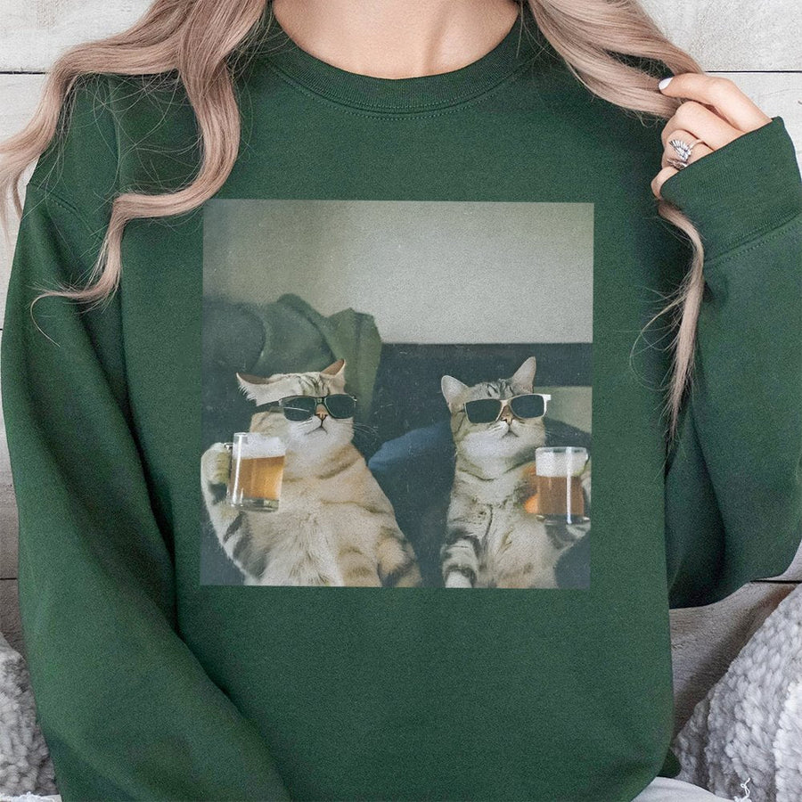 Funny Cat Sweatshirt | Drinking Beer Cats Graphic Crewneck | Premium Cotton Blend | Gift for Cat Lovers & Beer Drinkers