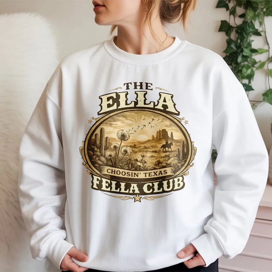 Western Cowboy Sweatshirt | Vintage Ella Fella Club Texas Rodeo Graphic | Soft Cotton Blend | Unisex Oversized Country Apparel Gift